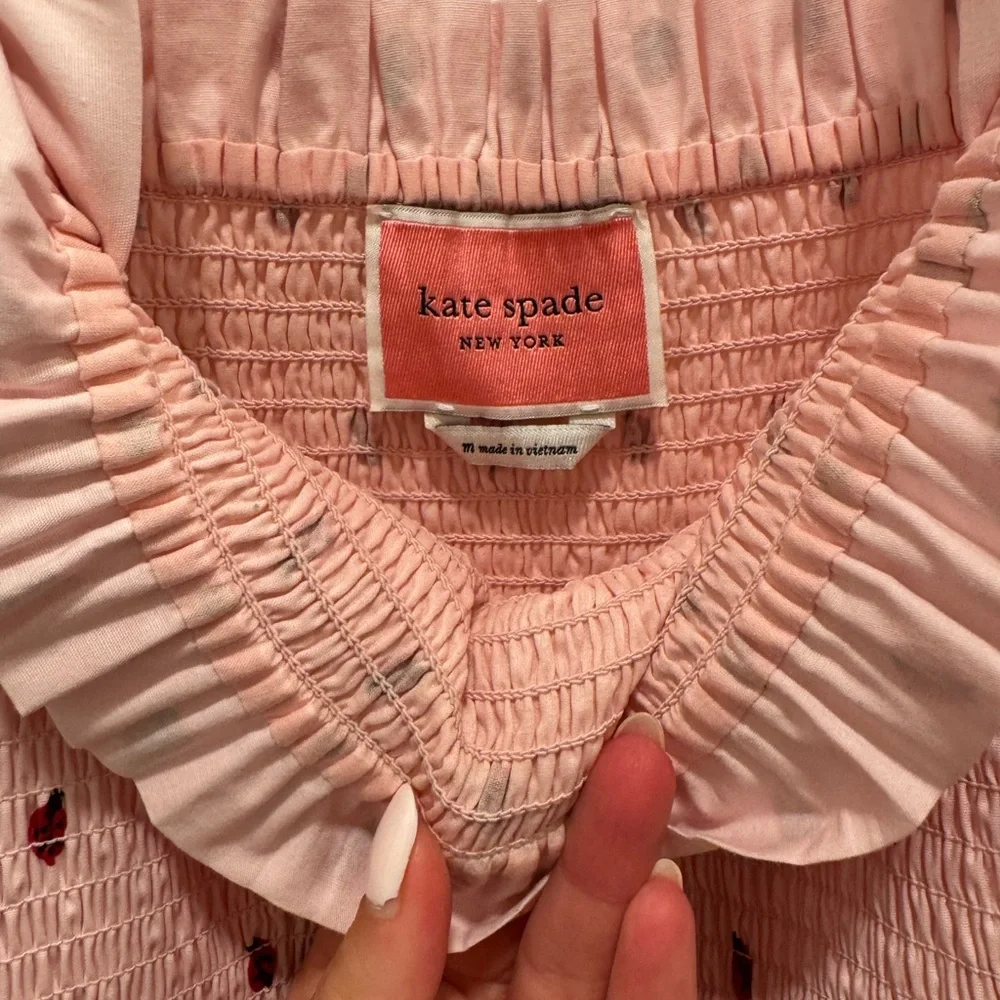 Kate Spade Pink Ladybug Smocked Puff Sleeve Dress - Picture 3 of 3